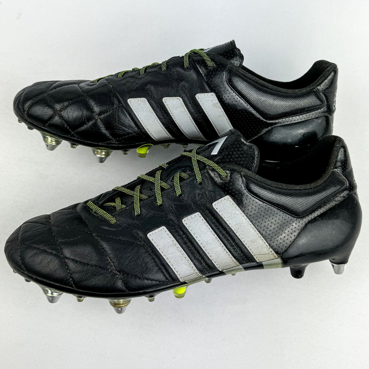 Adidas Ace 15.1 Leather SG Black Silver Metallic Solar Yellow Wore Once