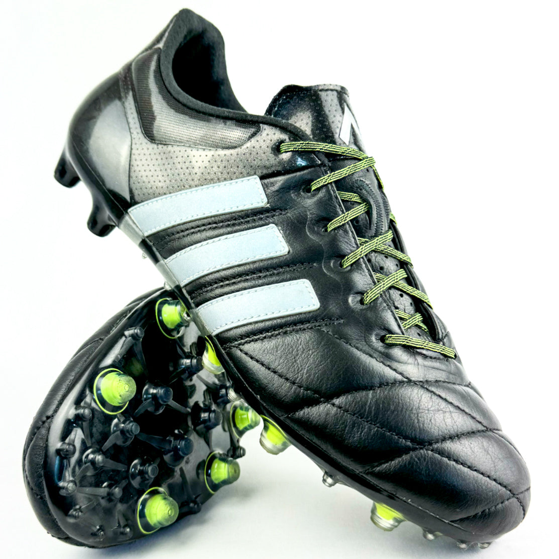 Adidas Ace 15.1 Leather FG Black Silver Metallic Solar Yellow Wore Once