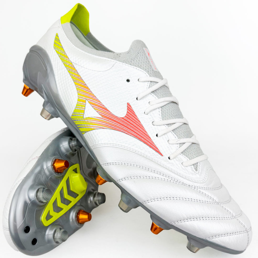 Mizuno Morelia Neo V Beta Elite SG  - White/Lava Orange/Evening Primrose *Brand New*