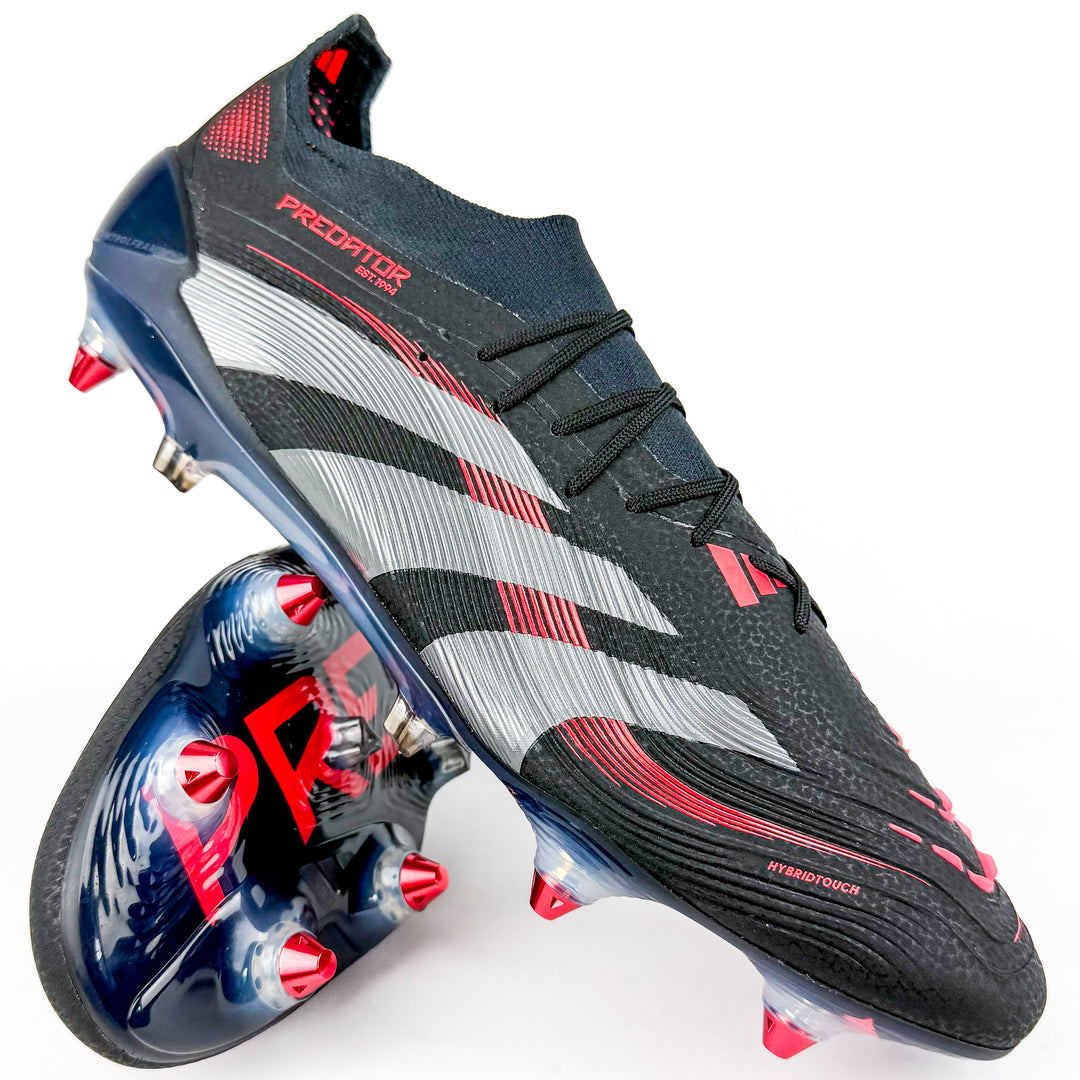 Adidas Predator Elite SG - Core Black/Grey Four/Lucid Red *Laced Mod*