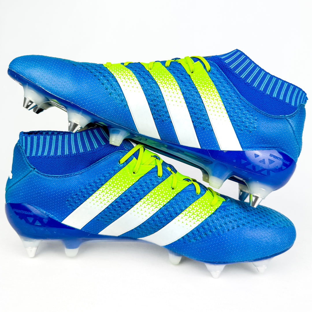 Adidas Ace 16.1 Primeknit SG - Shock Blue/Semi Solar Slime/White *Wore Once*