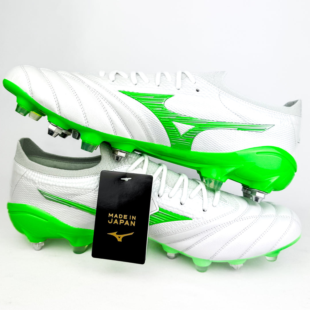 Mizuno Morelia Neo IV Beta Elite SG - Made in Japan - White/Neon Green/Cool Grey *In Box*