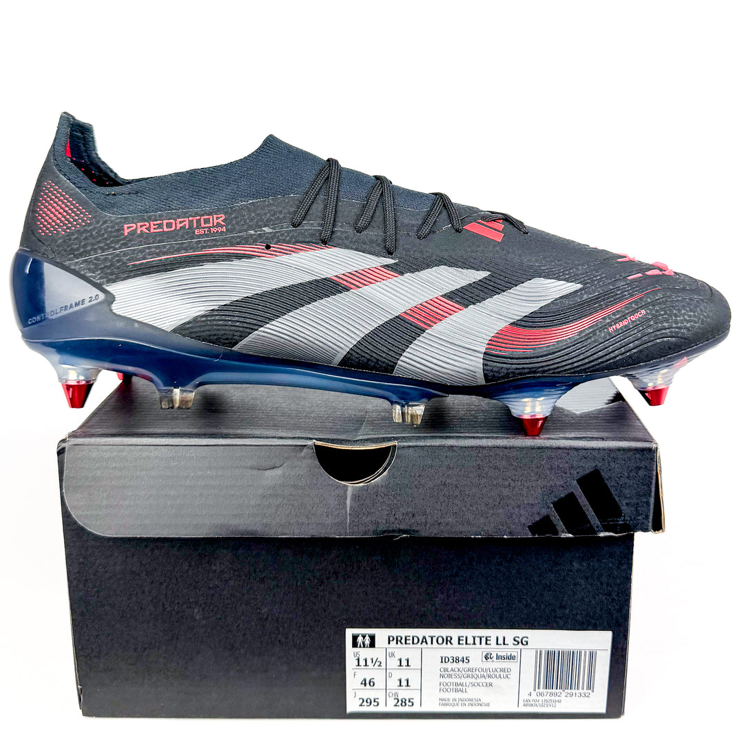 Adidas Predator Elite SG - Core Black/Grey Four/Lucid Red *Laced Mod*