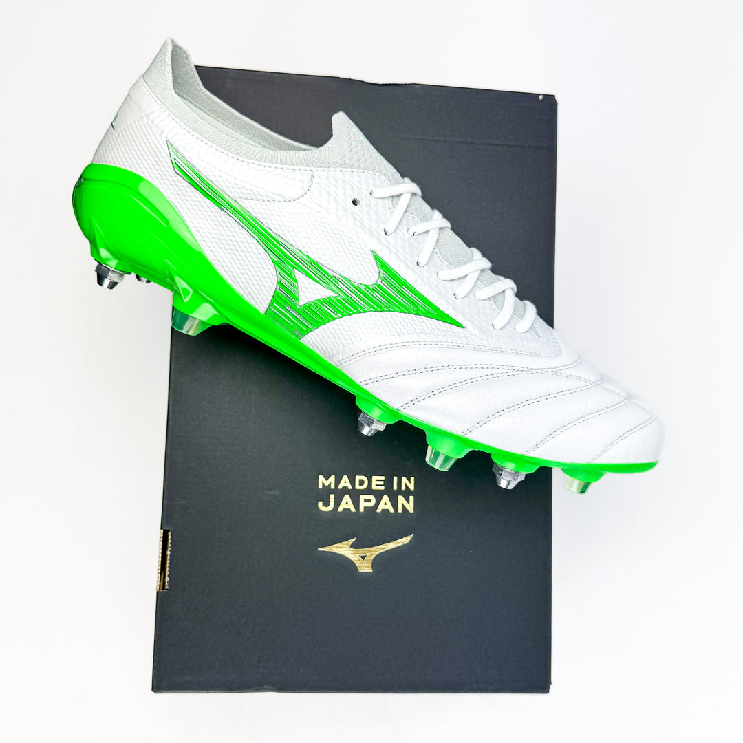 Mizuno Morelia Neo IV Beta Elite SG - Made in Japan - White/Neon Green/Cool Grey *In Box*