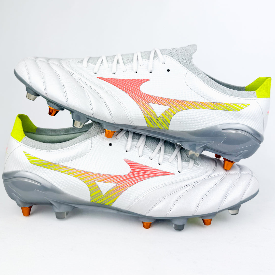 Mizuno Morelia Neo V Beta Elite SG  - White/Lava Orange/Evening Primrose *Brand New*