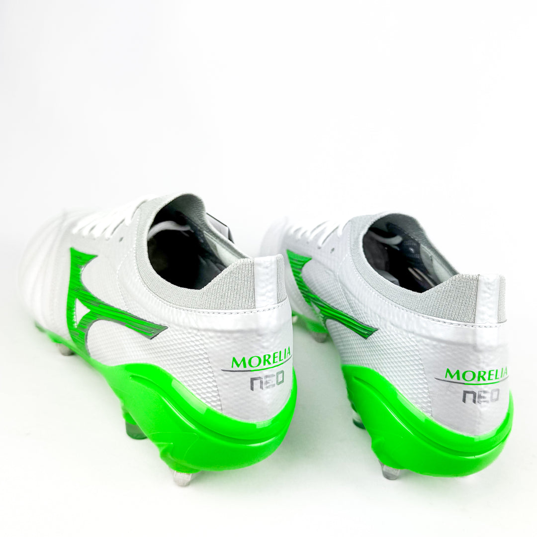 Mizuno Morelia Neo IV Beta Elite SG - Made in Japan - White/Neon Green/Cool Grey *In Box*