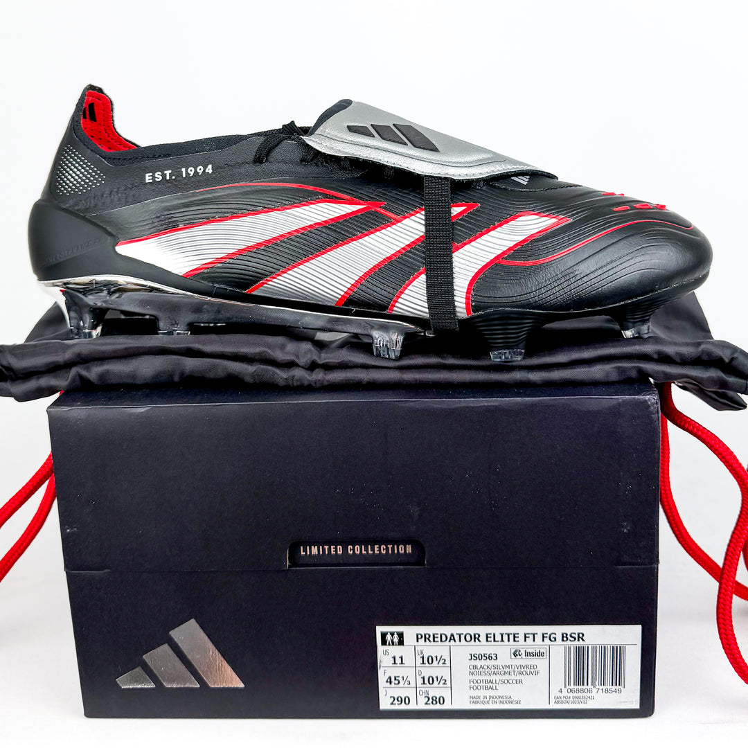 Adidas Predator Elite Leather Tongue FT FG - Core Black/Silver Metallic/Vivid Red *In Box*