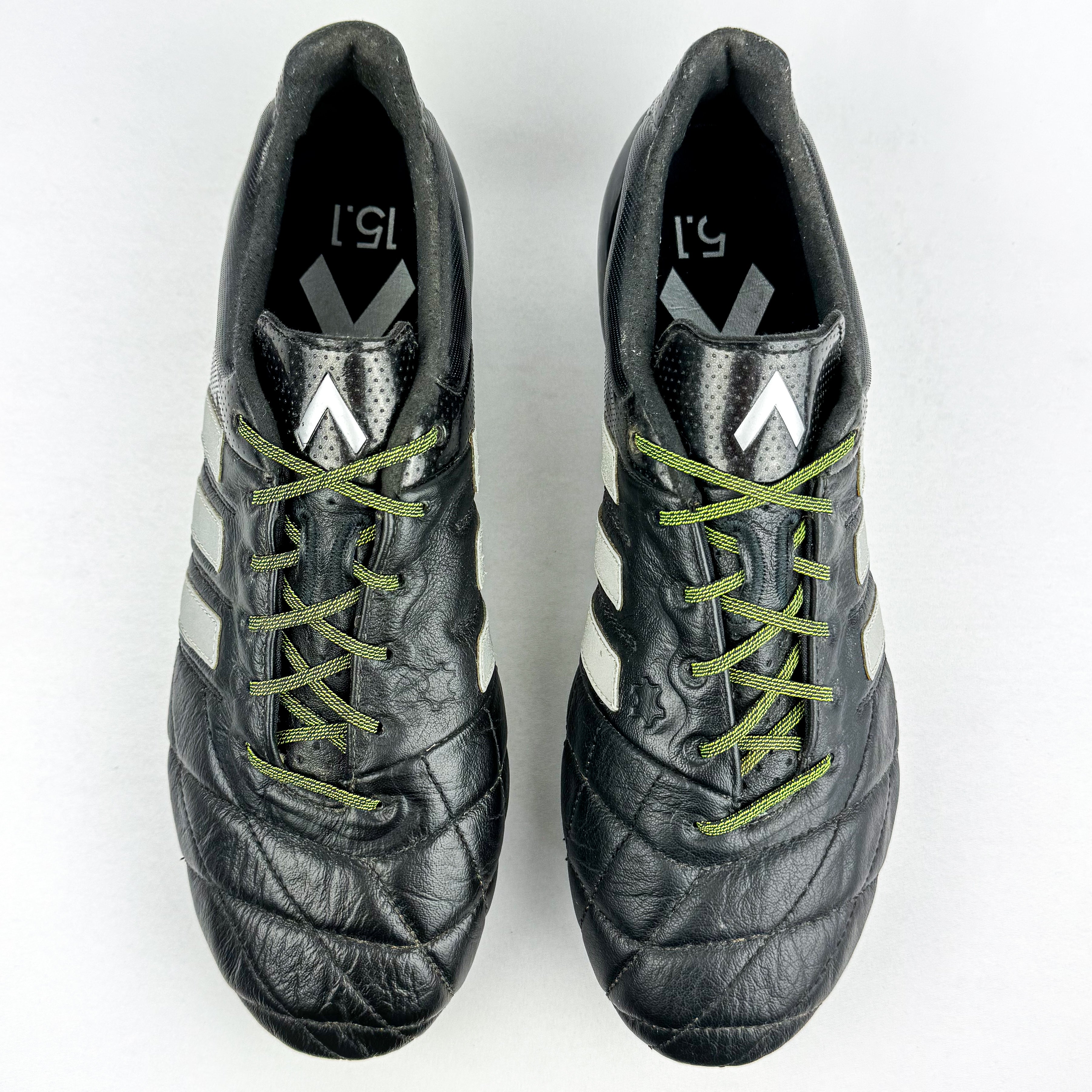 Adidas Ace 15.1 Leather SG Black Silver Metallic Solar Yellow Wore PM Boots