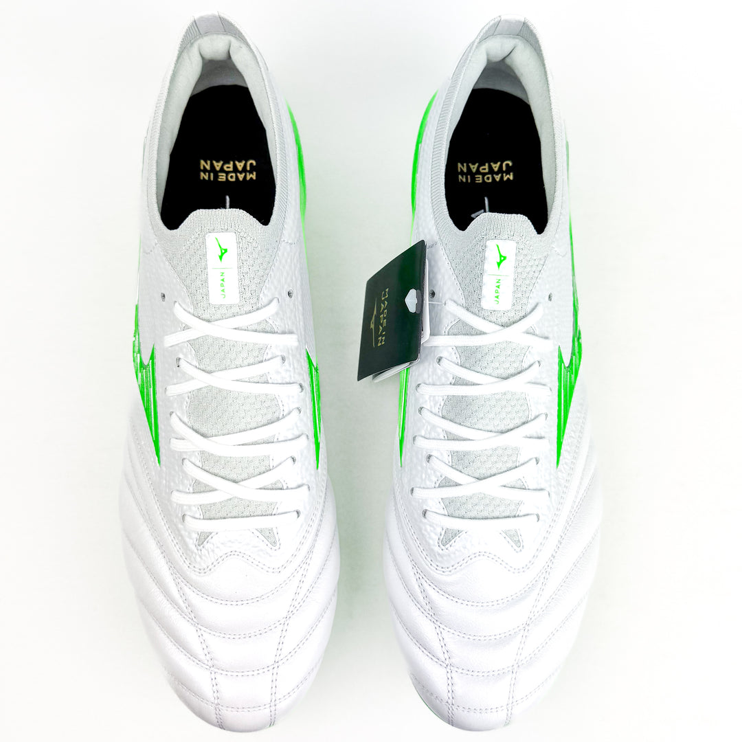 Mizuno Morelia Neo IV Beta Elite SG - Made in Japan - White/Neon Green/Cool Grey *In Box*