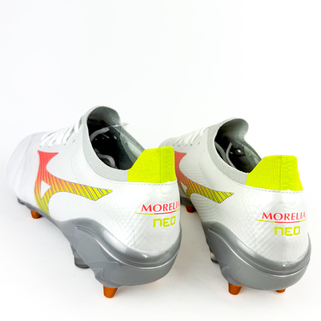 Mizuno Morelia Neo V Beta Elite SG  - White/Lava Orange/Evening Primrose *Brand New*