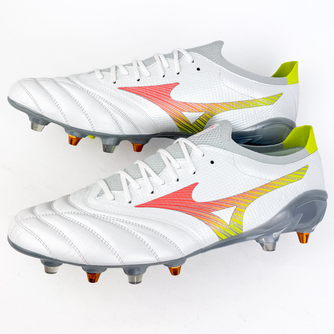 Mizuno Morelia Neo V Beta Elite SG  - White/Lava Orange/Evening Primrose *Brand New*