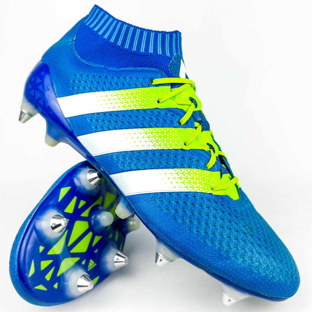 Adidas Ace 16.1 Primeknit SG - Shock Blue/Semi Solar Slime/White *Wore Once*