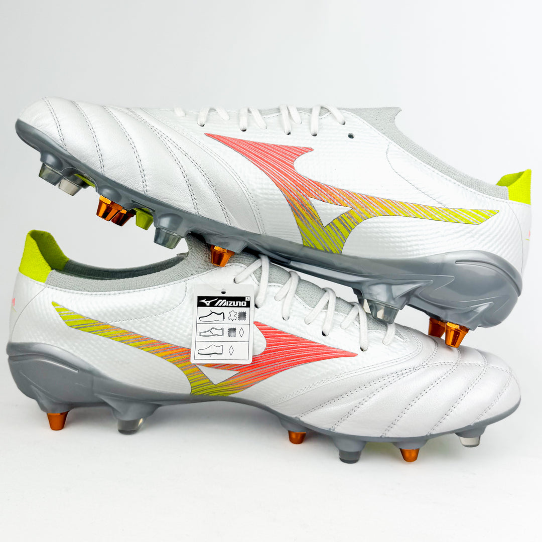 Mizuno Morelia Neo V Beta Elite SG  - White/Lava Orange/Evening Primrose *Brand New*