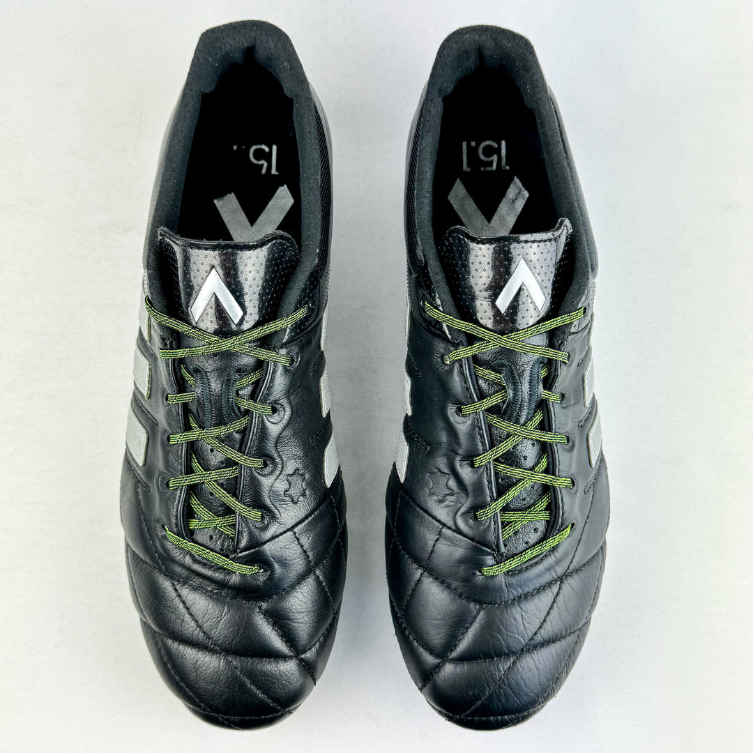Adidas Ace 15.1 Leather FG - Black/Silver Metallic/Solar Yellow *Wore Once*