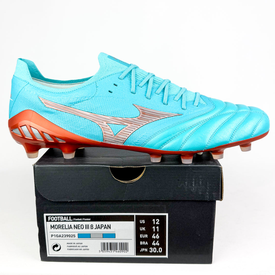Mizuno Morelia Neo III Beta Elite FG - Made in Japan - Azure Blue/White/Copper *In Box*