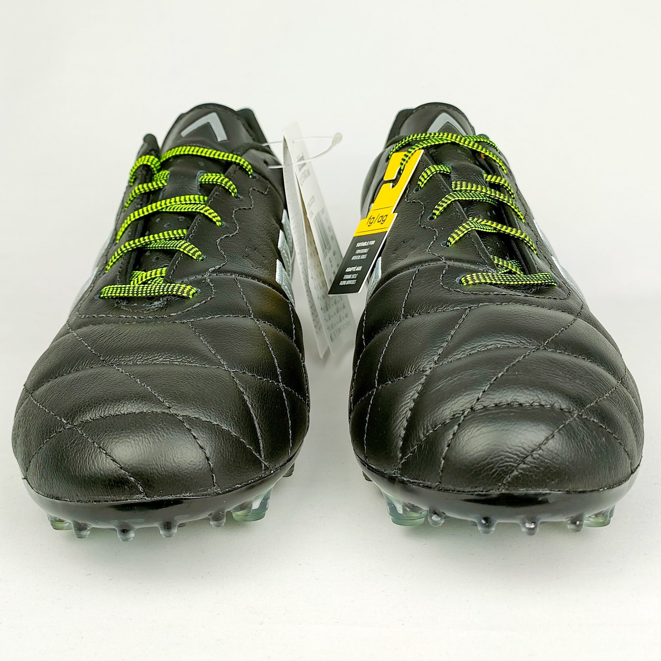Adidas Ace 15.1 Leather FG/AG - Black/Silver Metallic/Solar Yellow Front View