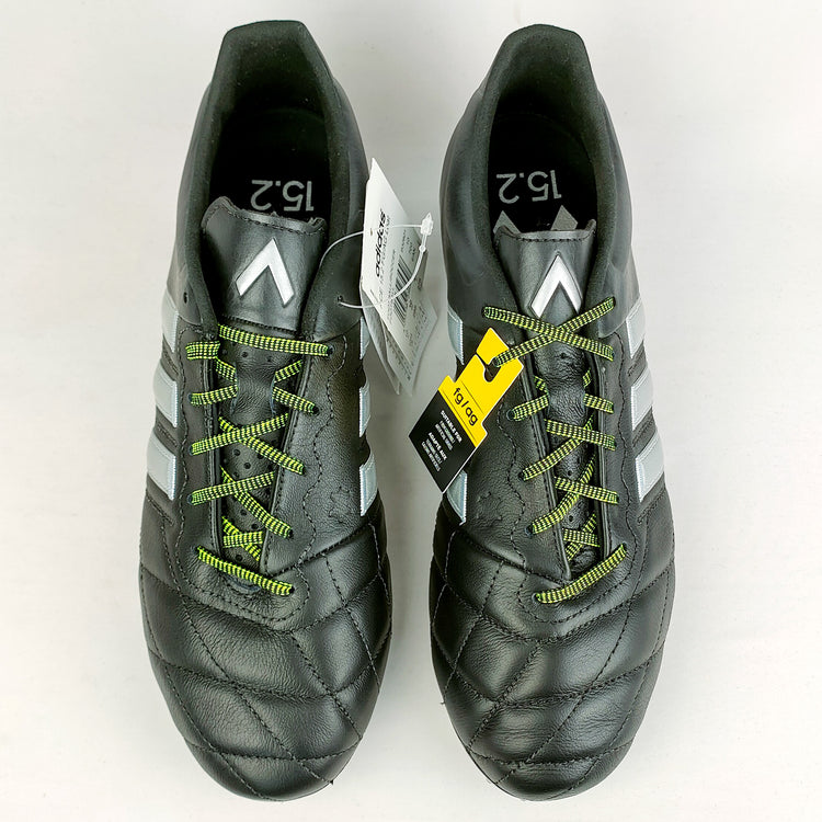 Adidas Ace 15.1 Leather FG/AG - Black/Silver Metallic/Solar Yellow Top View