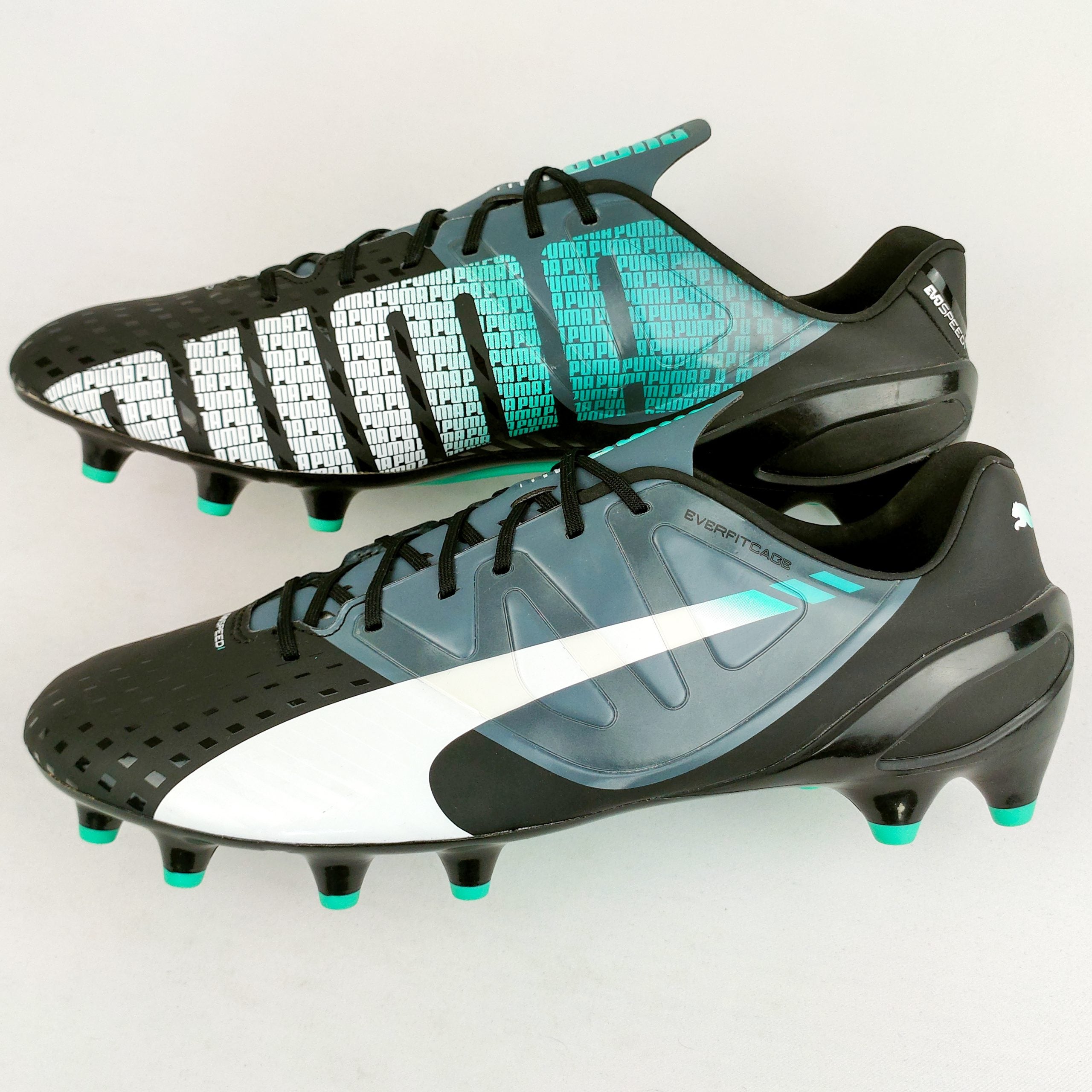 Puma evoSPEED 1.3 FG Black White Pool Green Turbulence As New PM Boots