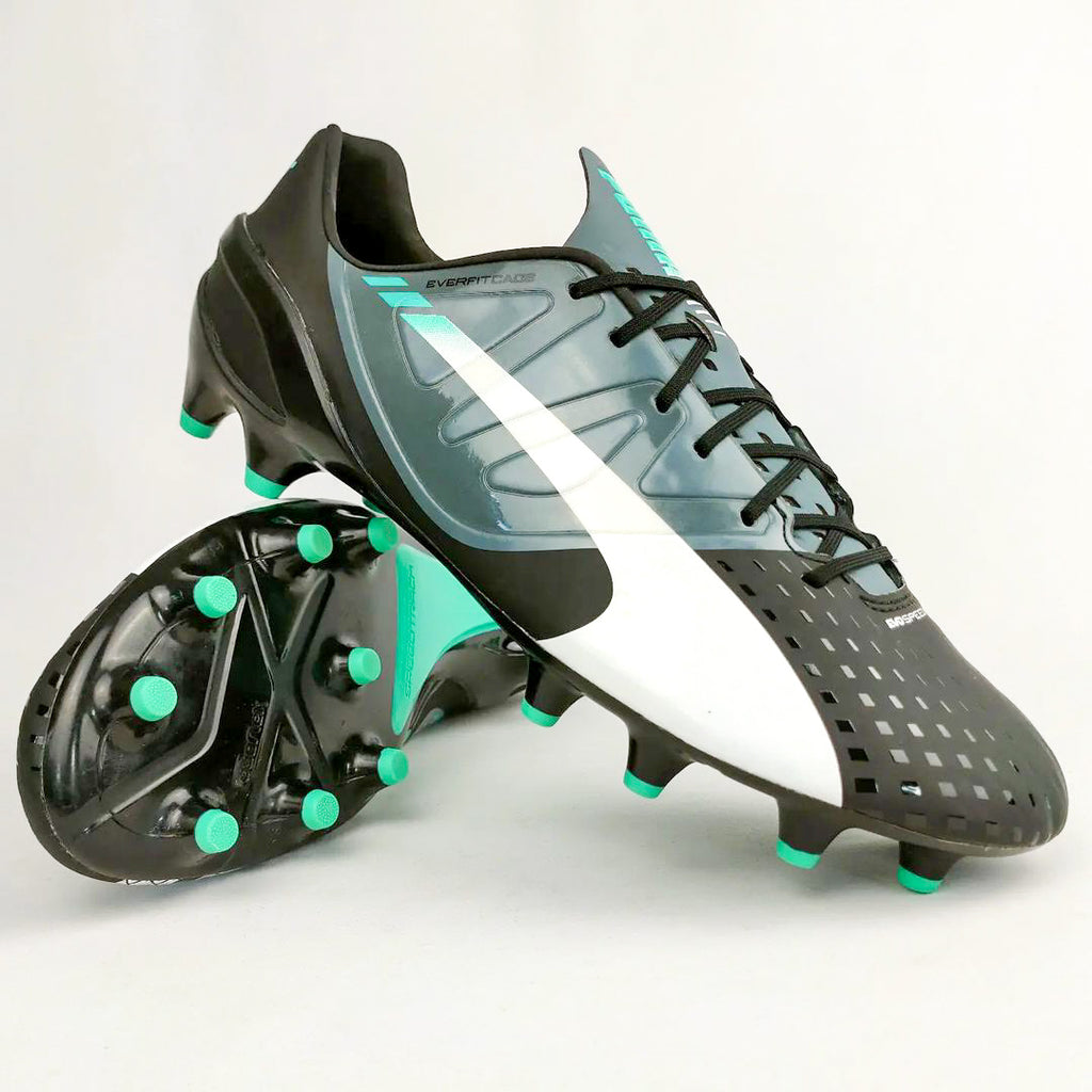 Puma evoSPEED 1.3 FG Black White Pool Green Turbulence As New PM Boots
